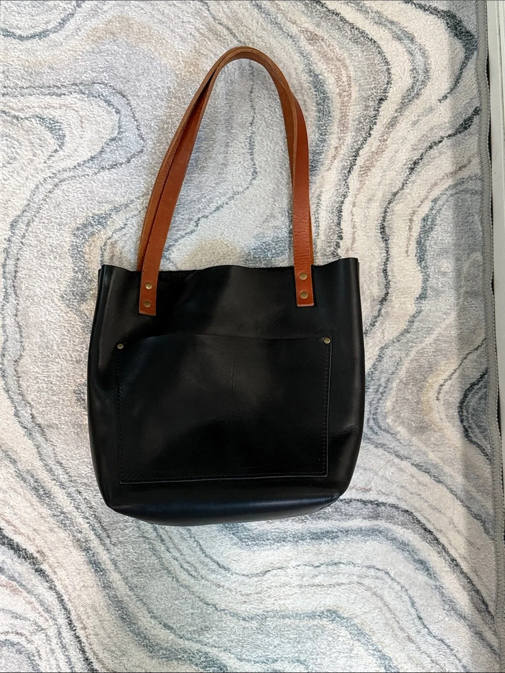 Black Tote Bag with Tan Shoulder Straps - Versatile Everyday Carry